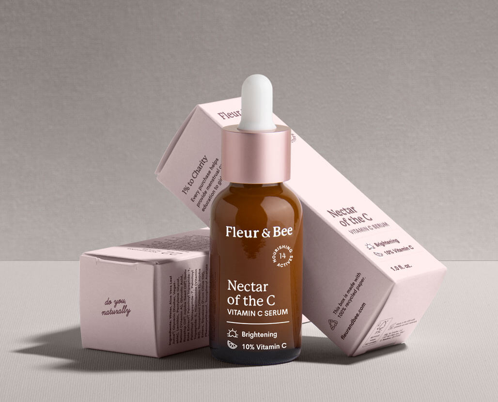 a luxe vitamin c serum surrounded by packaging