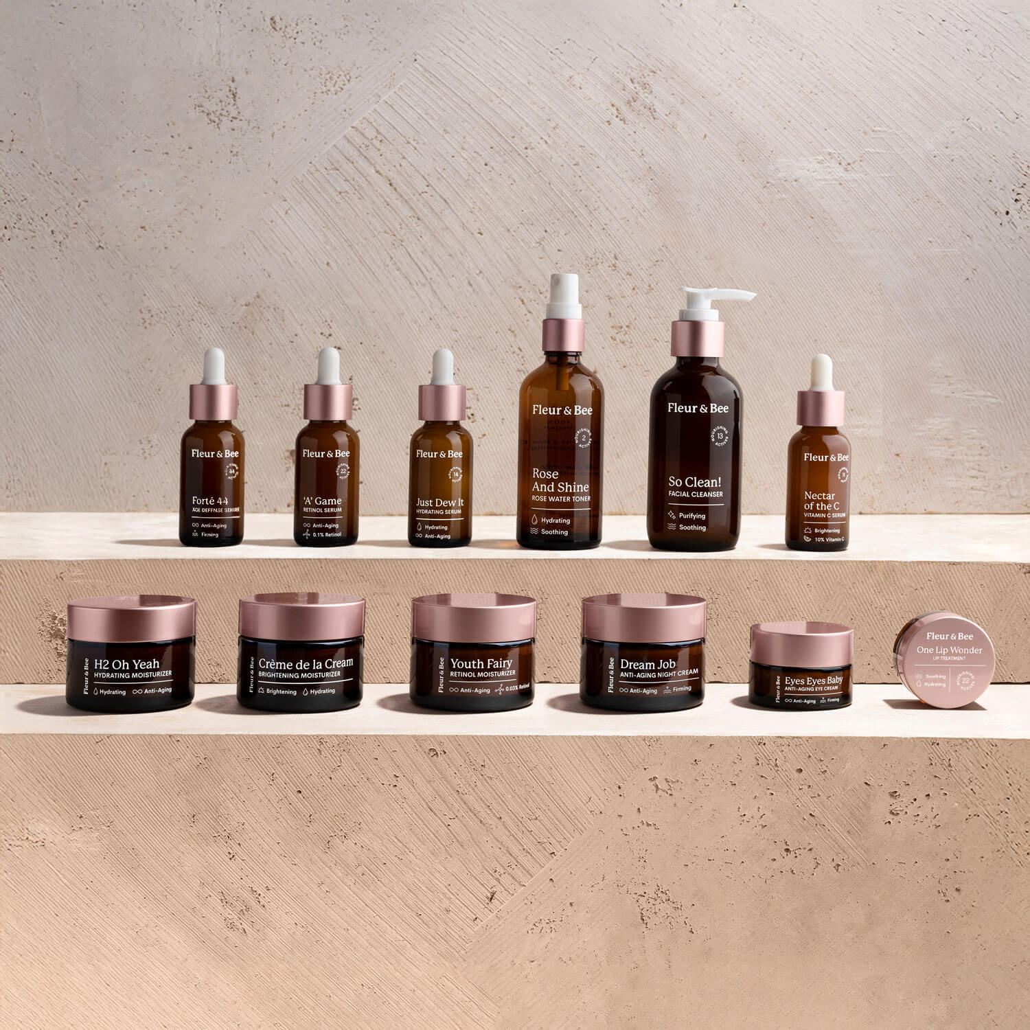 Full product line of Fleur & Bee's vegan skincare