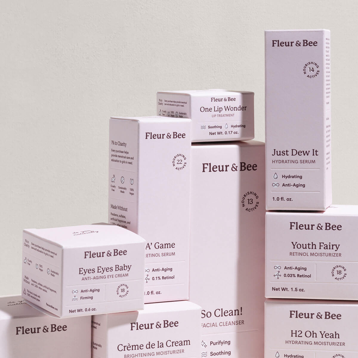 packaging of Fleur & Bee's premium skincare line