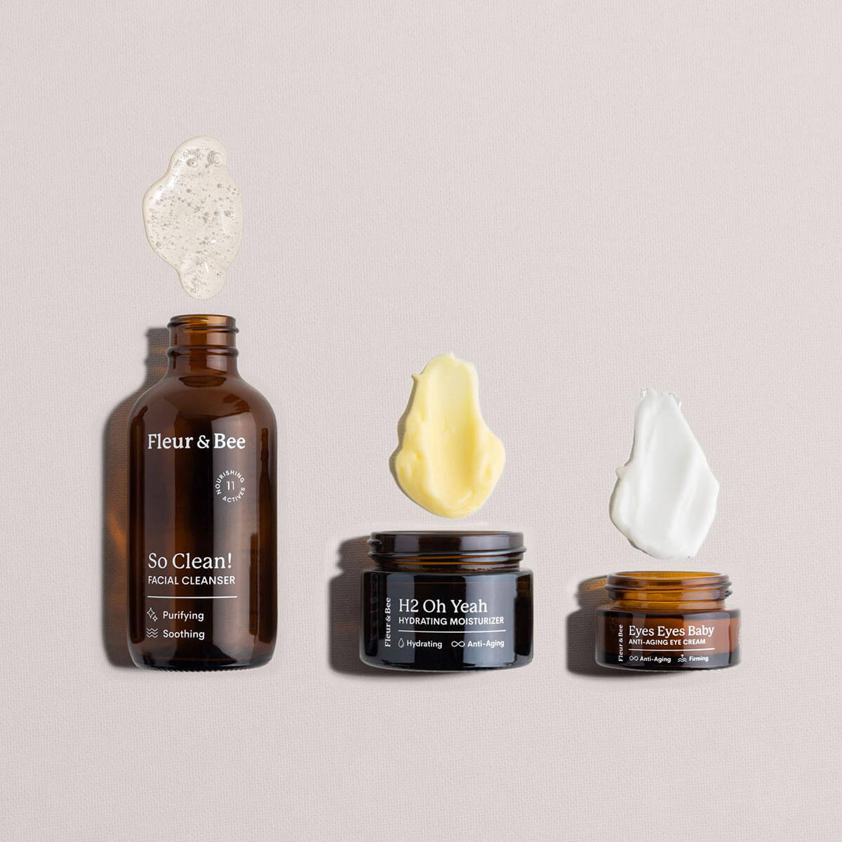 three different textures of skin care products