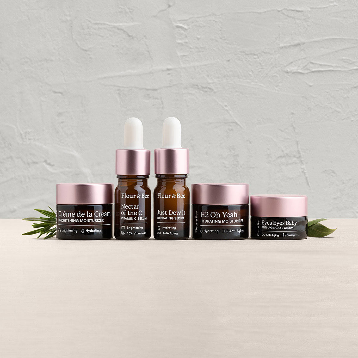a lineup of skincare products included in the skincare gift set